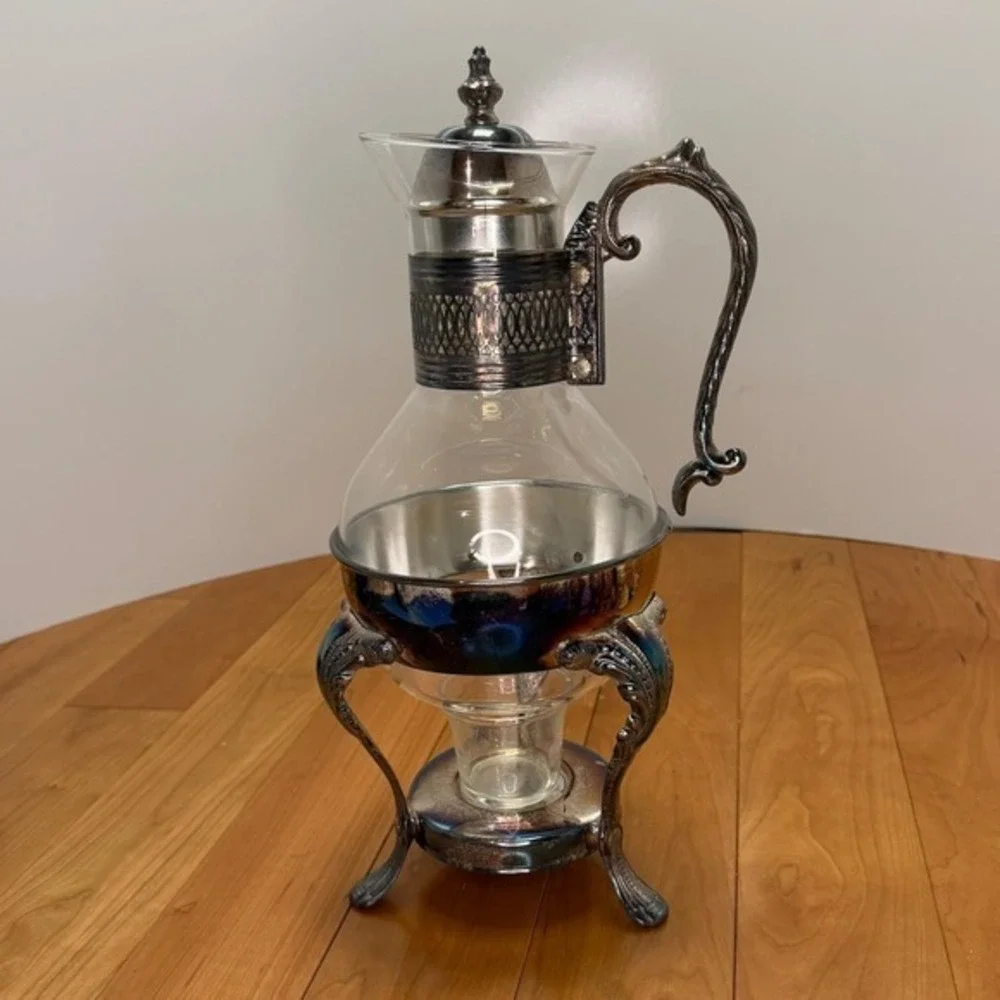 Vintage Leonard Silverplate Coffee Pot – Glass Insert Carafe w/ Ornate Handle